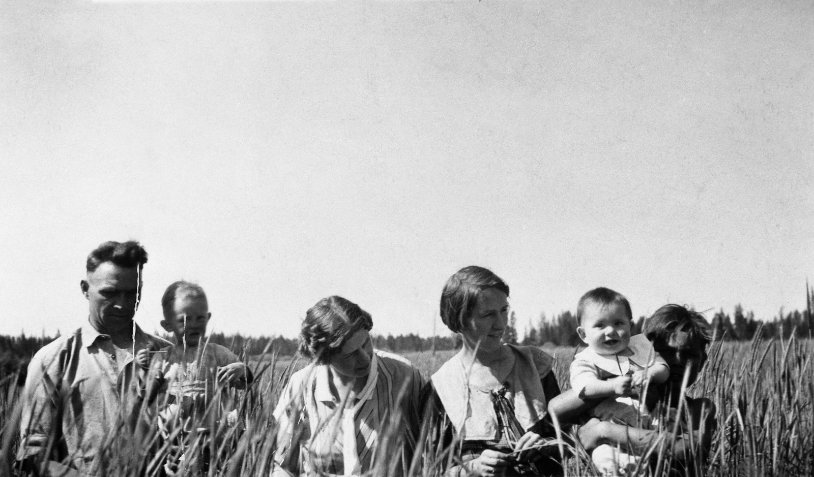 Family Sitting in Rye Field